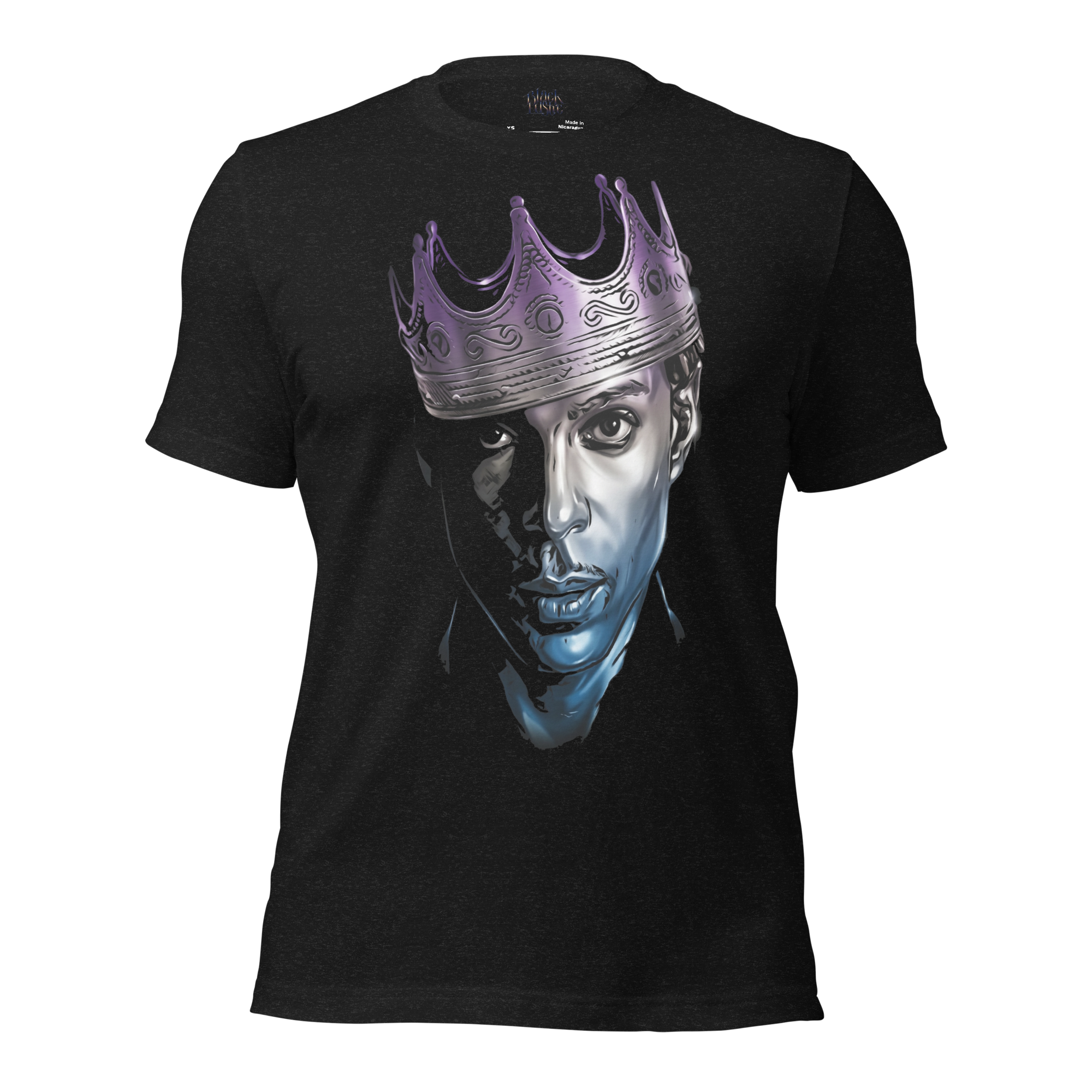 Notorious 612 unisex t‑shirt in Black Heather – Regal Shadow King graphic by BLACKLUSTRE