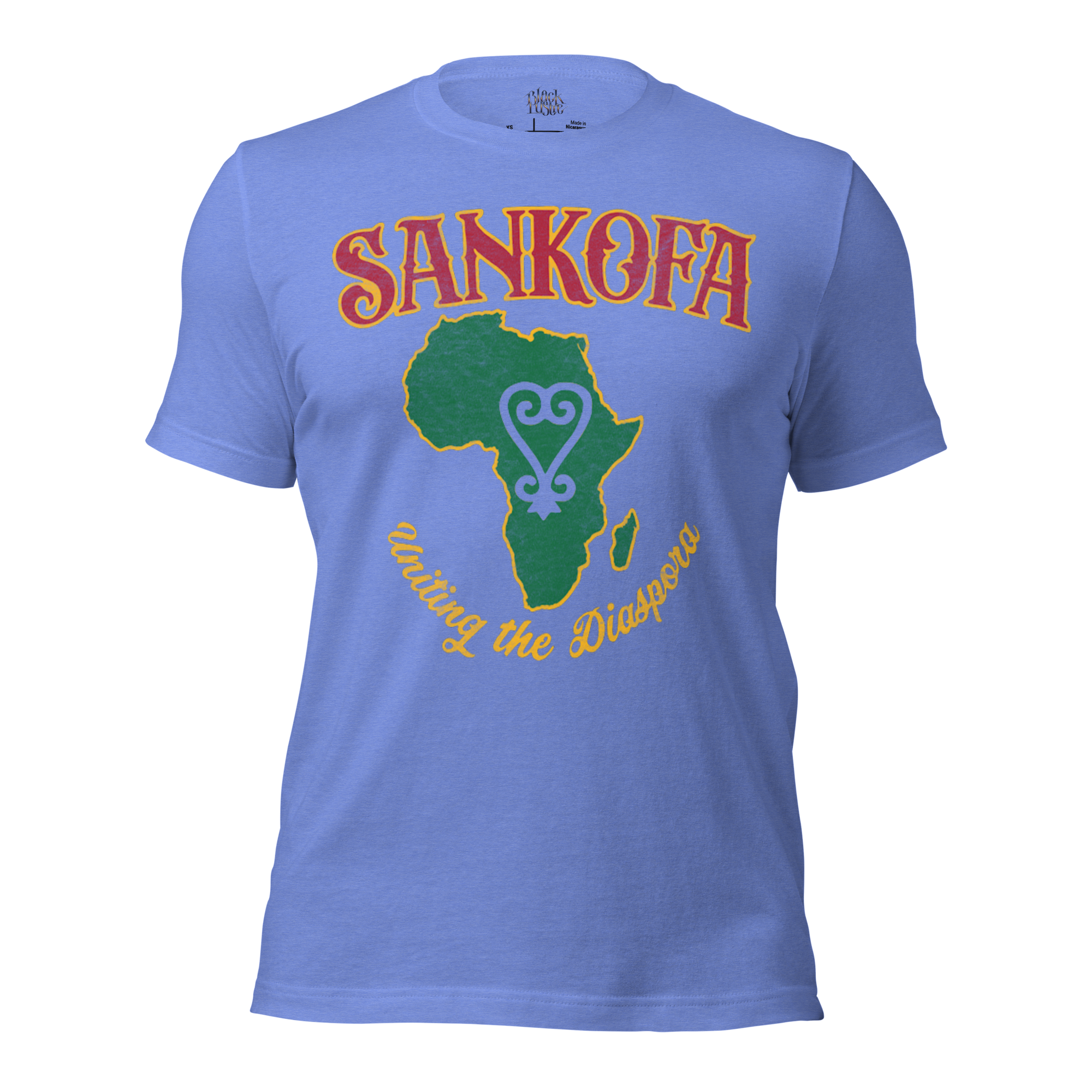Sankofa men’s/unisex graphic t‑shirt in white – front view by BLACKLUSTRE