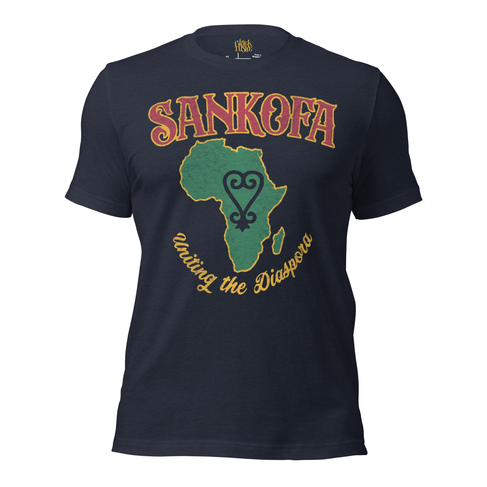 Sankofa men’s/unisex graphic t‑shirt in Heather Ice Blue – front view by BLACKLUSTRE